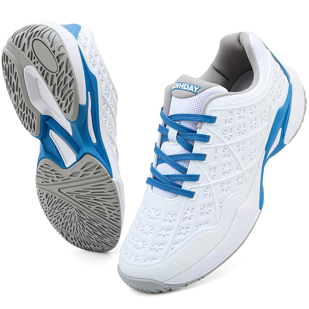 BKWHDAY Pickleball Shoes 남성용 테니스 코트 방지, 스포츠 스니커즈 운동 실외 10 실내 미끄럼 통기성 화이트블루, 경량 Black 7.5 - 상품 이미지