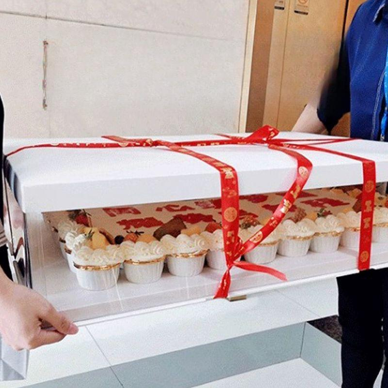 대형 돔케이스 사각 투명케이크상자 투명박스 케익 용기 포장 이중층 원형 - 상품 이미지