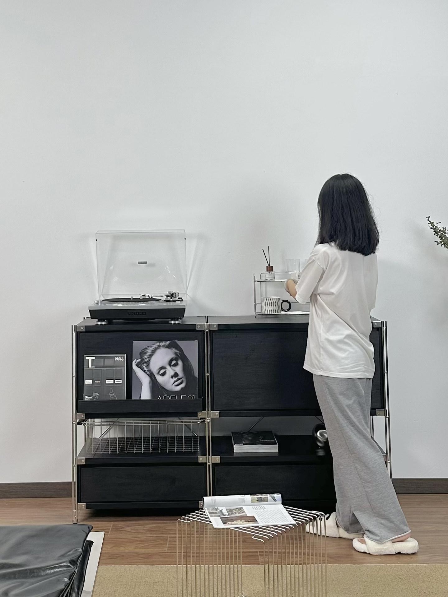 잡지 수납장 매거진캐비닛 블랙 다기능 플립도어 거실 감성 책장 스탠드 선반 매거진랙 - 상세 이미지 5