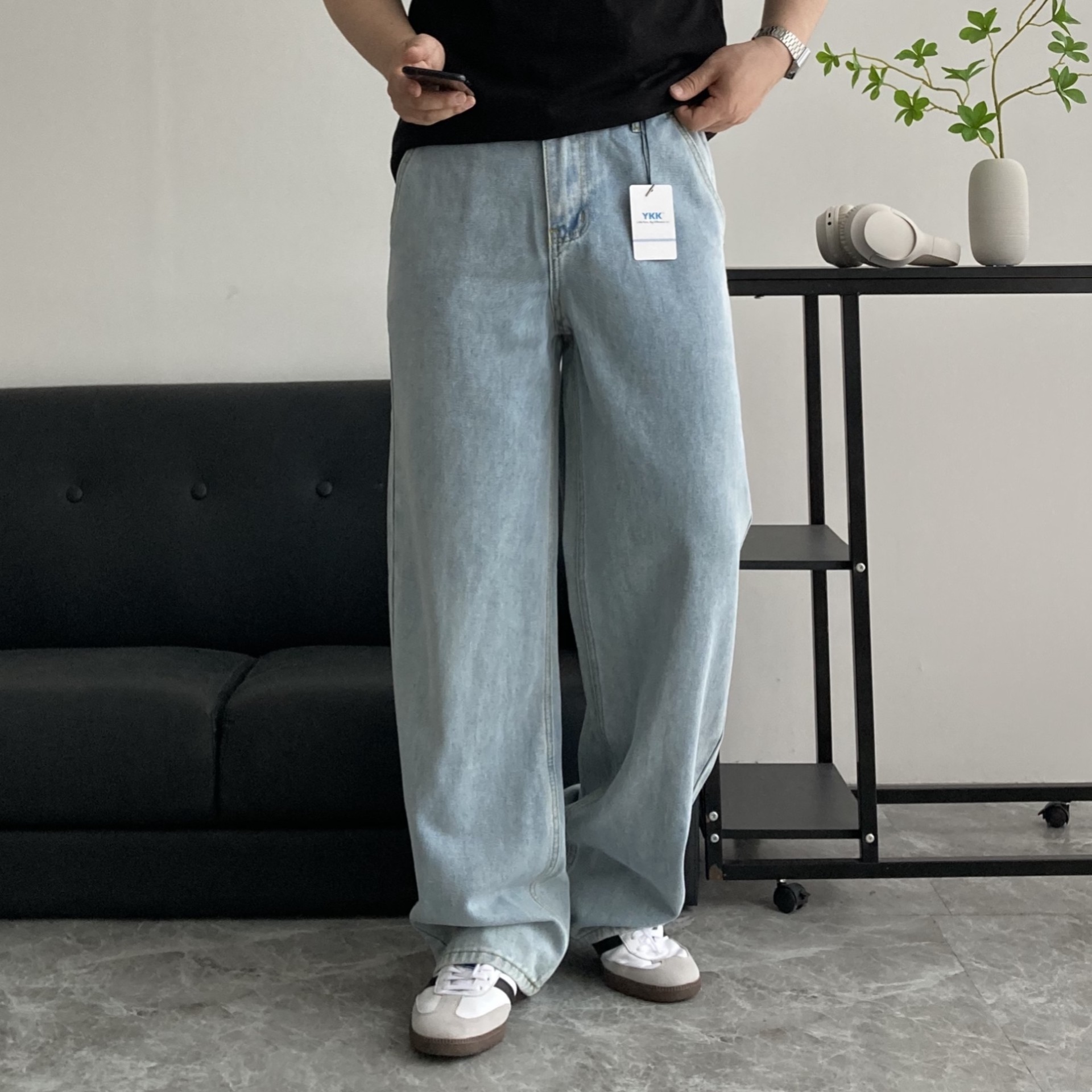 남자청바지 빅사이즈 트리빈 뒷밴딩 세미와이드 데님팬츠 S-3XL - 상품 이미지