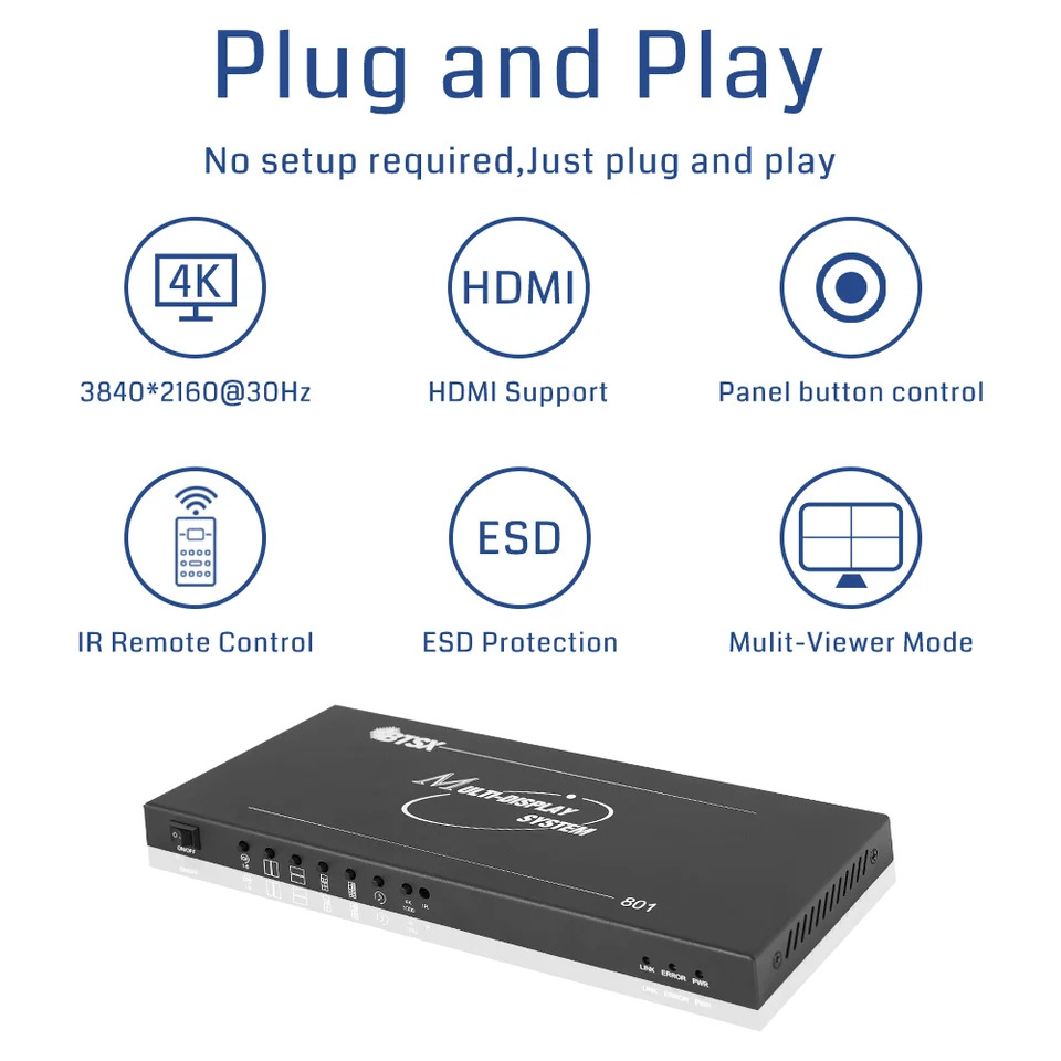 Bitvisus HDMI 멀티 뷰어 IR 리모컨 8 입력 1 출력 8x1 3840x2160  30Hz
