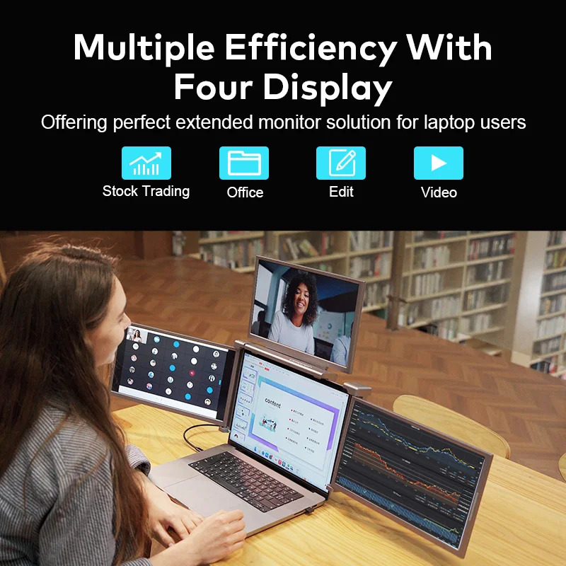 휴대쿼드 모니터 노트북 트리플 스크린 USB C IPS 확장 1 케이블 연결 14인치