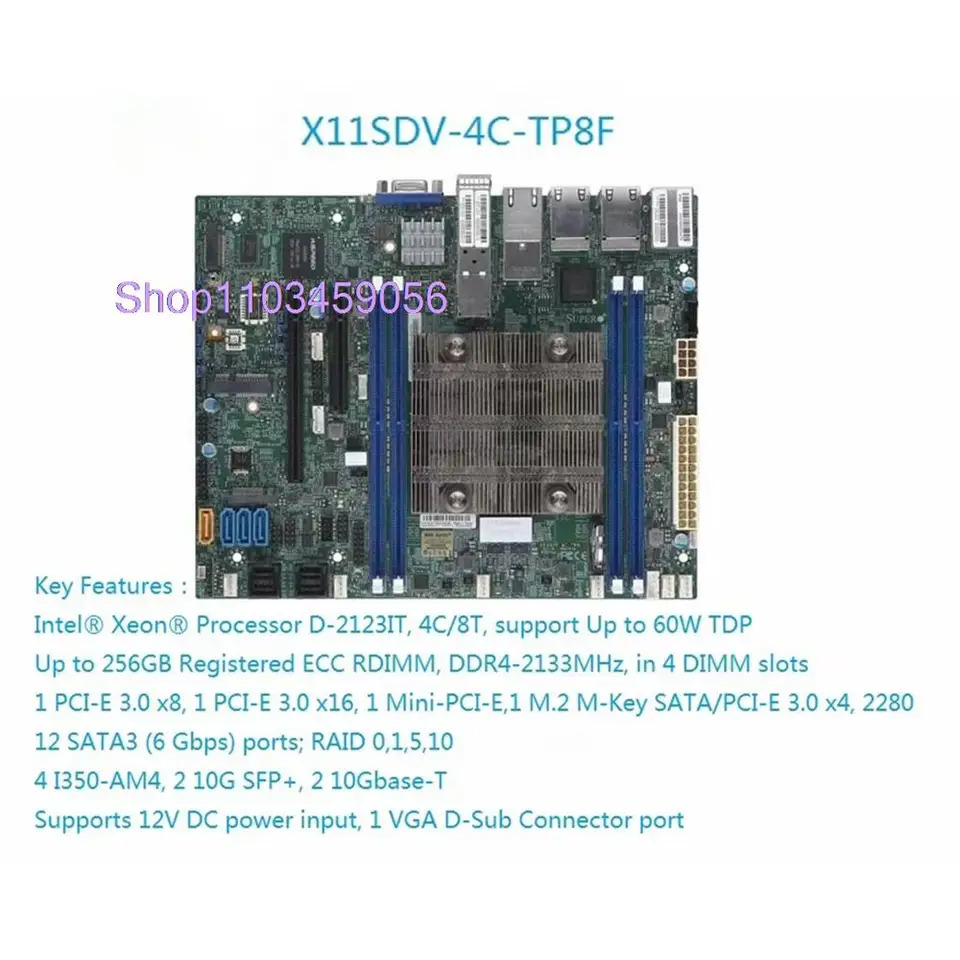 슈퍼마이크로 마더보드 X11SDV-4C-TP8F 제온 프로세서 D-2123IT DDR4-213Hz 플렉스 4 x SATA3 포트 신