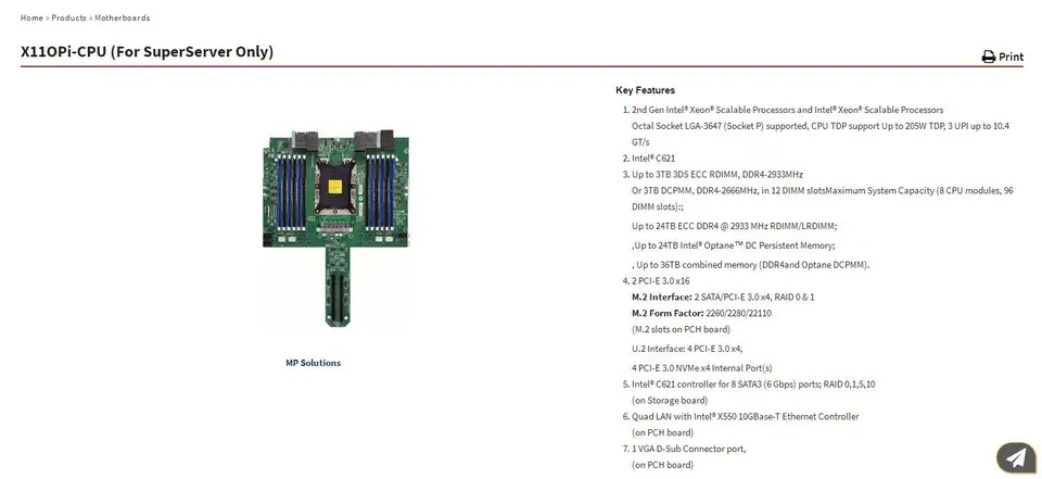 Supermicro Xeon 확장 프로세서 마더보드X11OPi-CPU X110Pi-CPU