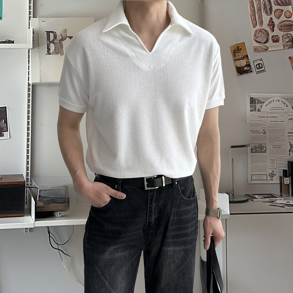 남자 여름 헨리넥 여름 반팔 카라 피케 티셔츠 빅사이즈 반팔티 - 상품 이미지