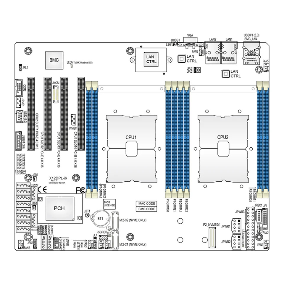 슈퍼마이크로 X12DPL-i6 양방향 서버 마더보드 C621A LGA-4189 DDR4-3200MHz 12XSATA 3 256GB