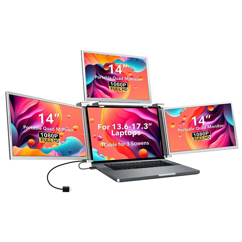 휴대쿼드 모니터 노트북 트리플 스크린 USB C IPS 확장 1 케이블 연결 14인치