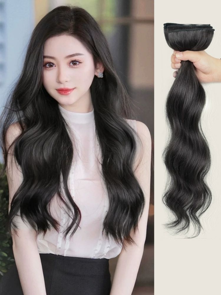 웨이브 인모헤어피스 부분가발 여자 내추럴 볼륨 정수리 셀프붙임머리 포니테일 - 상품 이미지