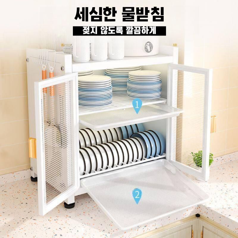 주방 식기건조대 접시수납 싱크정리 선반 검정 2겹x 방진 방충 배수 - 상세 이미지 2