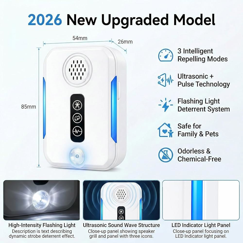 2026 업그레이드된 리펠러 해충 실내 - 전자 방제 플러그인, 로치, 로덴트, 마우스, 벌레, 모기, 생쥐, 거미, 3가지 모드 전환, 6팩 6 - 상세 이미지 2