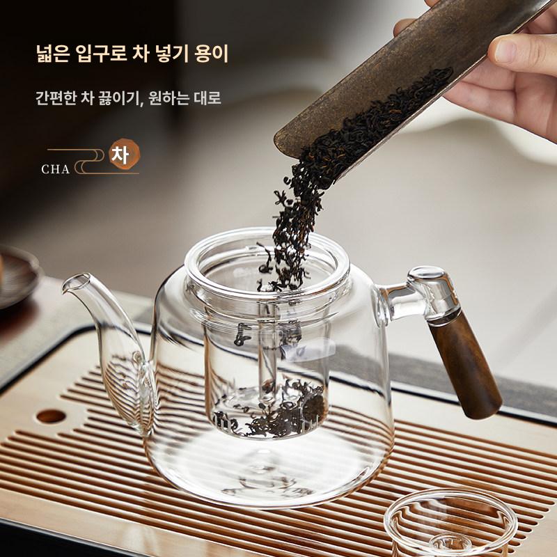 내열 티팟 핸드 차주전자 메이커 차포트 유리주전자 원형 원룸용 전기 유리포트 이상 - 상세 이미지 4