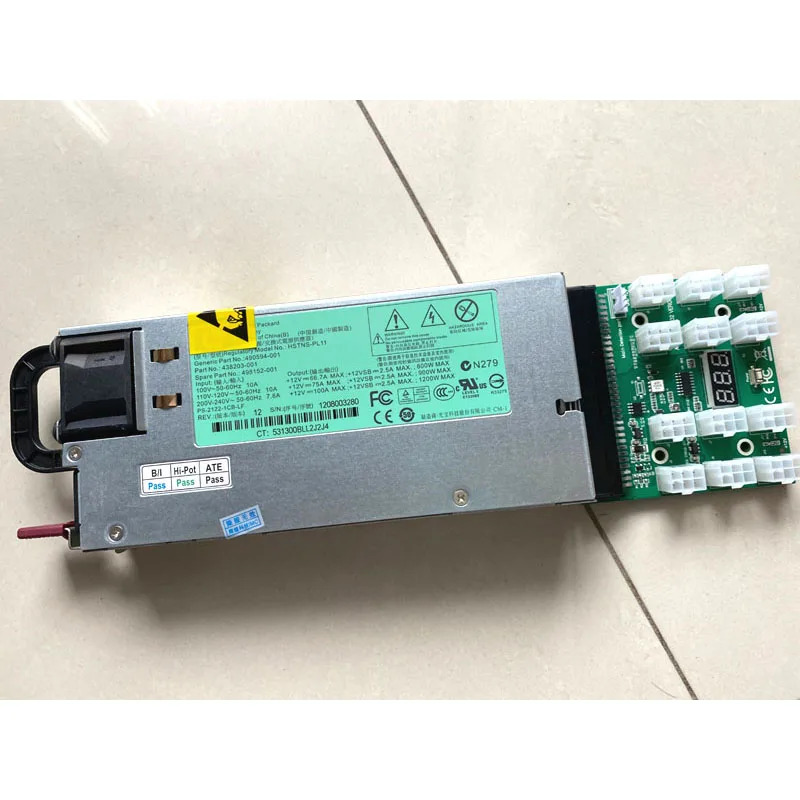 GPU 마이닝 PSU 서버 전원공급장치 HSTNS-PL11 hp호환 DL580 G6 G7 PCI-E 브레이크 보드6 핀 케이블 490594-001 438203-001 1200W