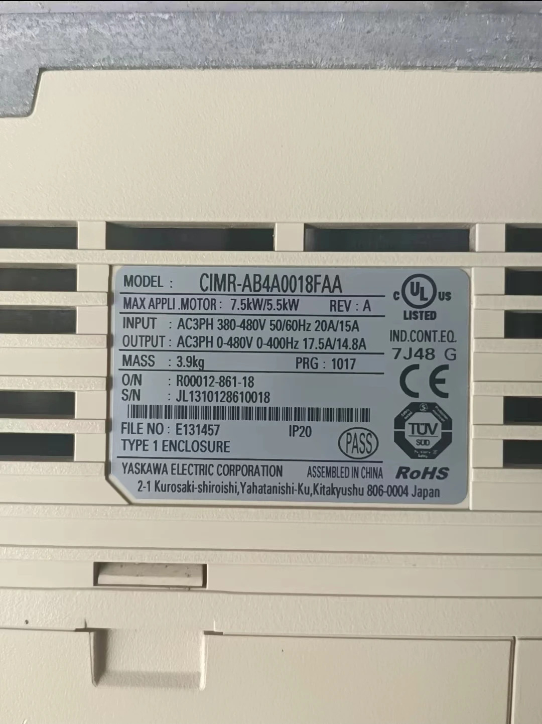CIMR-AB4A0018FAA 리퍼 A1000 시리즈 인버터 7.5Kw/5.5Kw 380V 기능 작동 OK