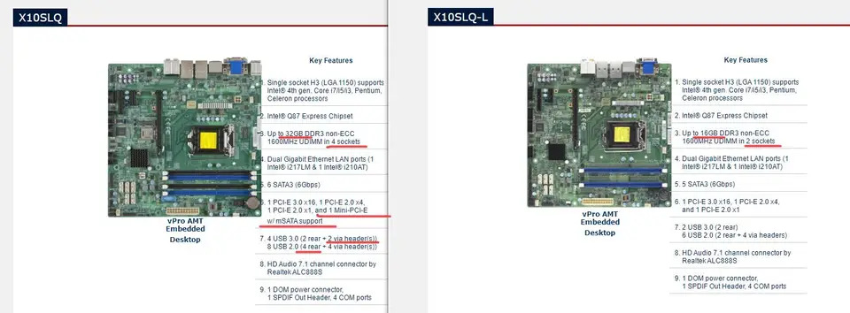 Supermicro 임베디드 데스크탑 마더보드X10SLQ-L LGA1150 4 세대 코어 i7 i5 i3 16GB DDR3 비 ECC