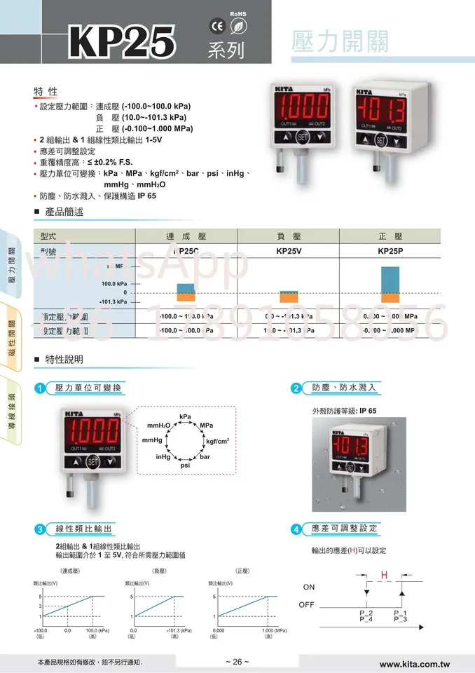 KITA 방수 압력 게이지 스위치 KP25P-02-F1 KP25C-02-F1 KP25V-02-F