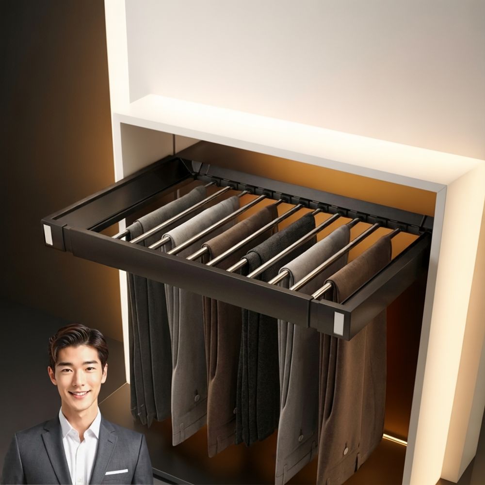 옷장 인출식바지걸이 수납 슬라이딩바지걸이레일 기본형 - 상품 이미지
