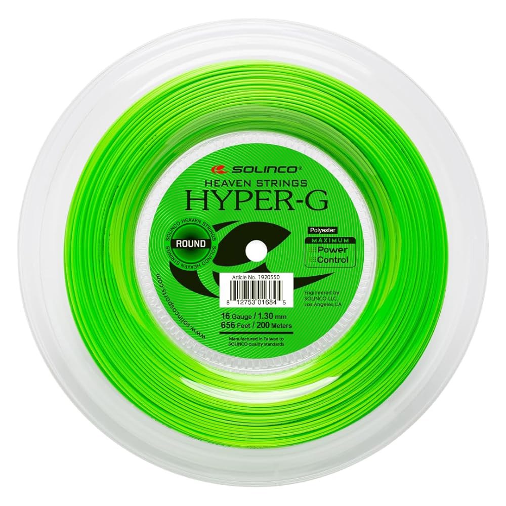 Solinco Hyper-G 라운드 테니스 스트링 릴 코트 컨트롤, 파워 고출력 200m/656피트 코폴리에스터 침투, 16L Green 16L/1.25mm - 상품 이미지