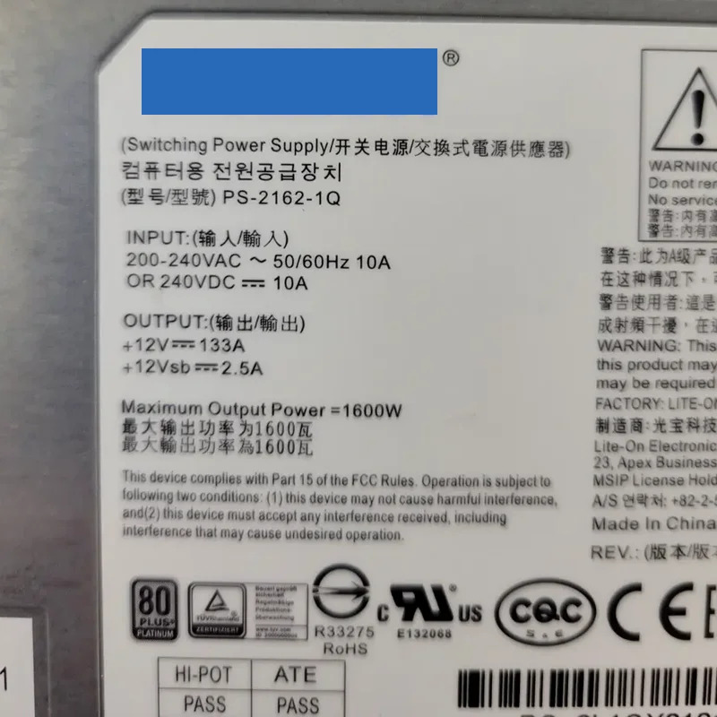 PS-2162-1Q QCT QuantaPlex T41S T42S 전원공급장치 80 플러스 플래티넘 스왑 PSU 1600W