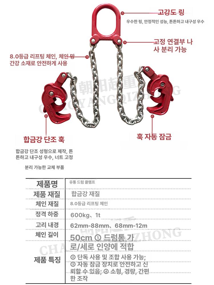 운반기 클램프 카트 피커 하역 드럼그래브 고리 클립 고정 정밀 유압 핸드 드럼통집게 - 상세 이미지 5