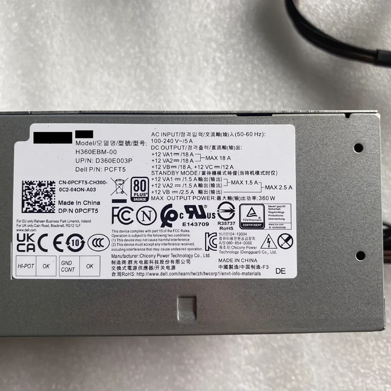 델 3880 3881 5000 5880 7070 5070 5060 V5890 G5 5090 XE3 XPS 8940 MT PCFT5 YCRD7 2VD0G 6 4 핀 전원 신 PSU