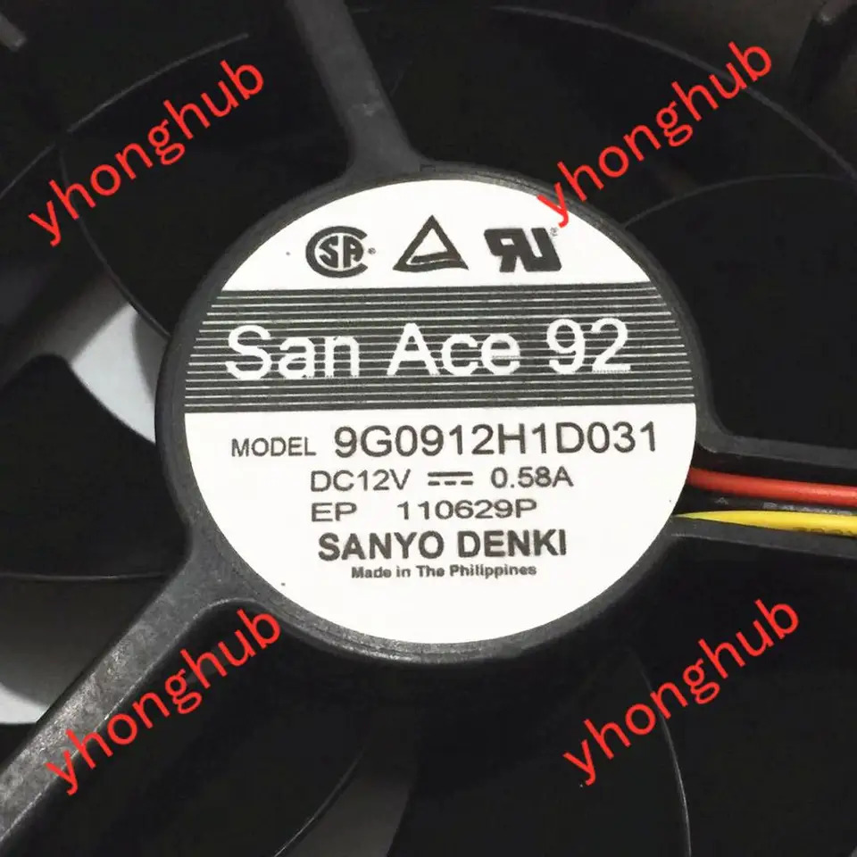 Sanyo Denki 9G0912H1D031 DC 12V 0.58A 90x90X38mm 3 선 서버 냉각팬