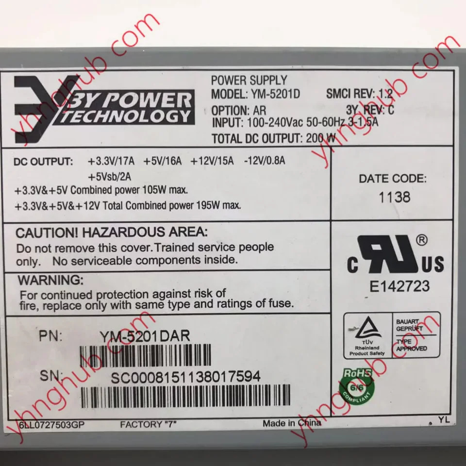 3Y 전원 YM-5201D YM-5201DAR 서버 전원공급장치 200W