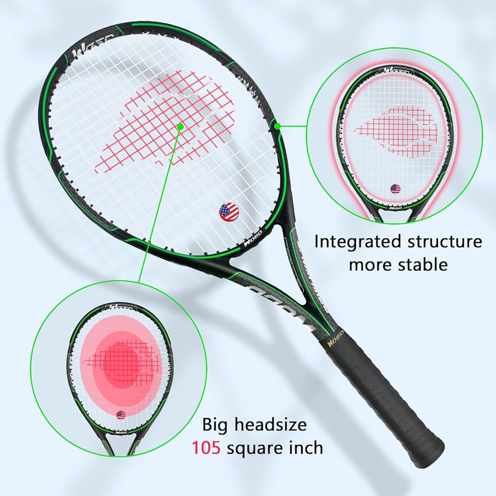 WOED BATENS 성인 2인용 테니스 라켓, 초보자 스피드 적합, 전문 포함 68.6cm(27인치) 선수에게 오버그립 진동 2개 및 댐프 2개, 커버 가방, 2 Pack - 상세 이미지 3