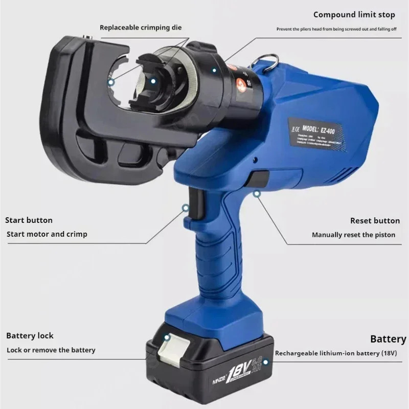 EZ-400 EZ-300 충전식 유압 플라이어 전기 크림핑 도구 DC18V 5Ah 충전