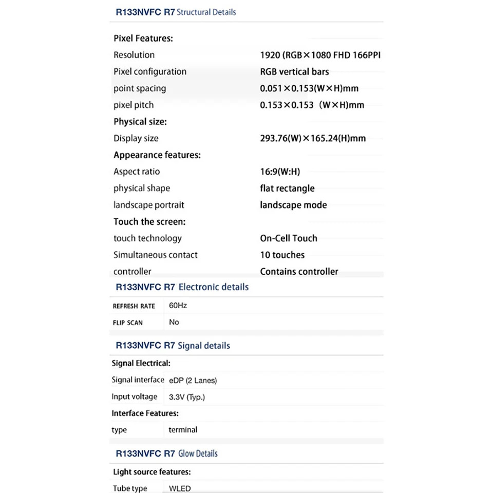 초박형 이어리스 IPS 스크린 R133NVFC R7 L42697-ND2 오리지널 13.3 인치 신