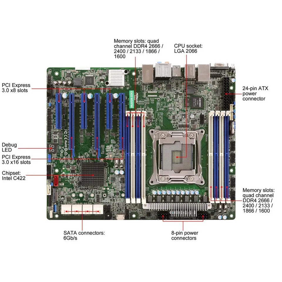 ASRock호환 워크스테이션 마더보드C422WS/IPMI 단일 CPU 슬롯 LGA2066 DDR4 Skylake-W