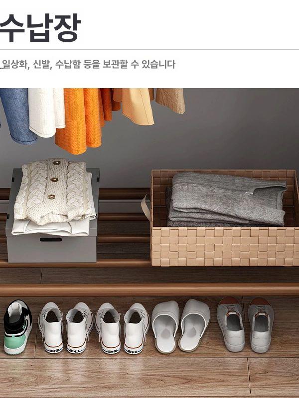 이동식 옷걸이 거실 드레스룸 내추럴 북유럽 수납 원목행거 스탠드행거 바퀴 - 상세 이미지 3