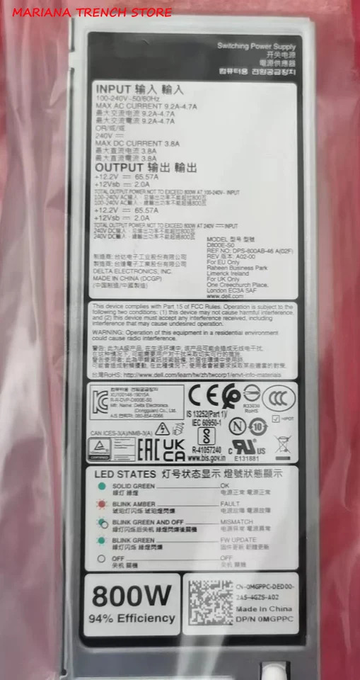 D800E-S0 서버 전원공급장치 DELL R450 R750 R650 R750XS 랙 800WMGPPCC8T2P