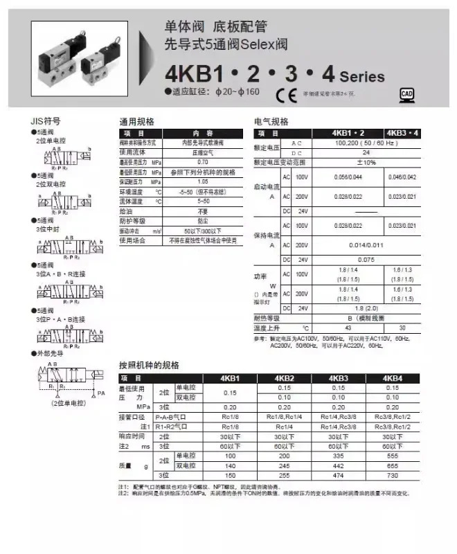CKD Xikaili 솔레노이드 밸브 공급 4KB219 4KB219-00-AC220V