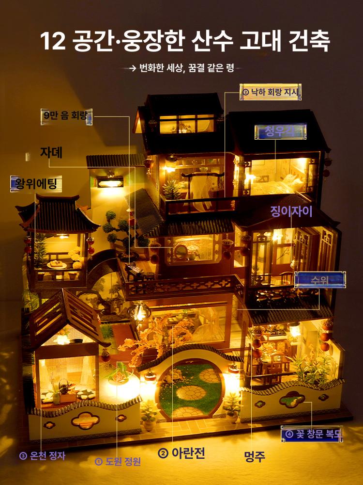 조명 인형의집 조립 목조 만들기 인형집 장난감 선물용 인테리어 공예 성인 - 상세 이미지 3