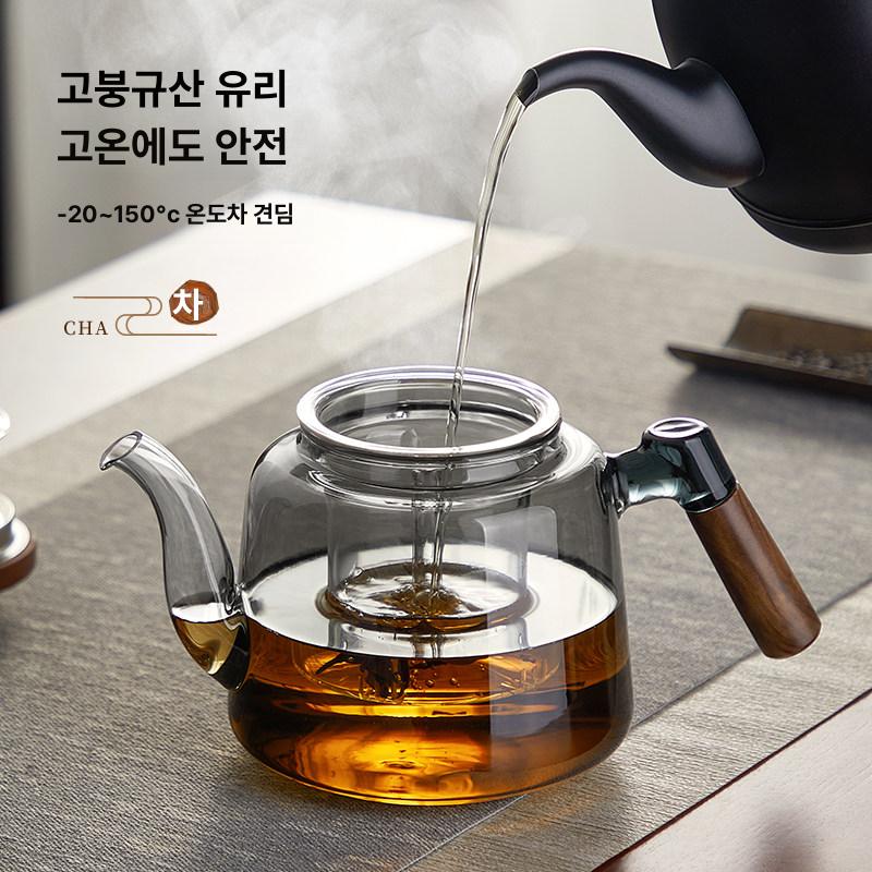 내열 티팟 핸드 차주전자 메이커 차포트 유리주전자 원형 원룸용 전기 유리포트 이상 - 상세 이미지 3