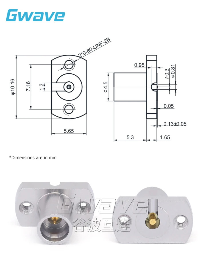 GPO SMP 수 수직 솔더리스 커넥터 더블 홀 플랜지 7.16mm 40GHz GPO-JFD216