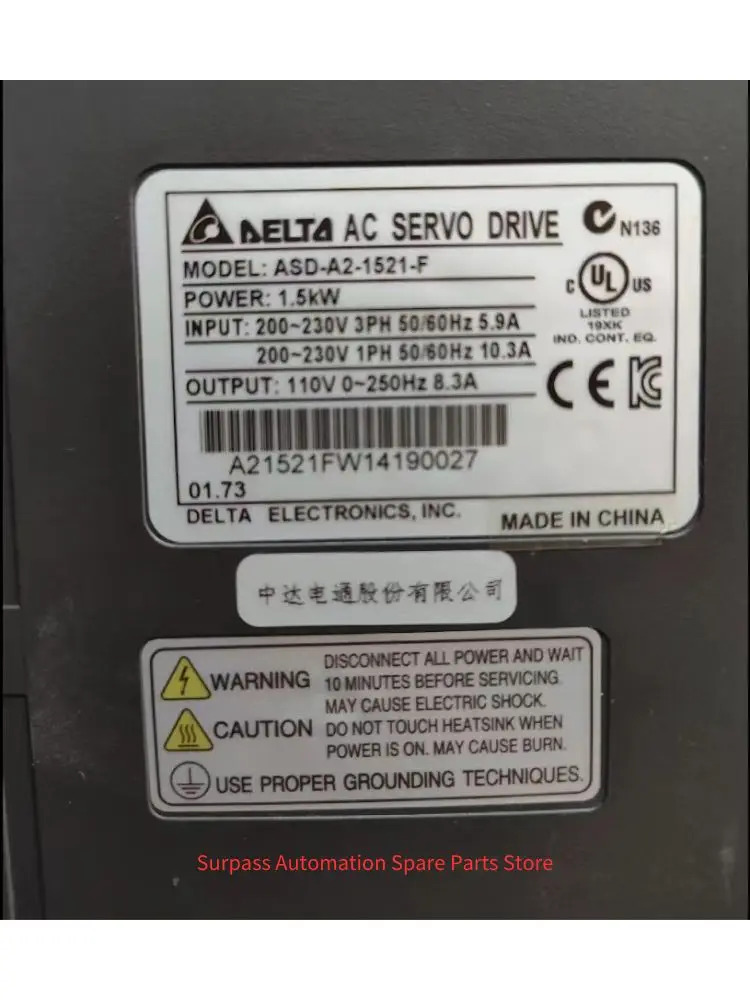 ASD-A2-1521-F 리퍼 서보 드라이브 1.5kW 기능 작동 OK