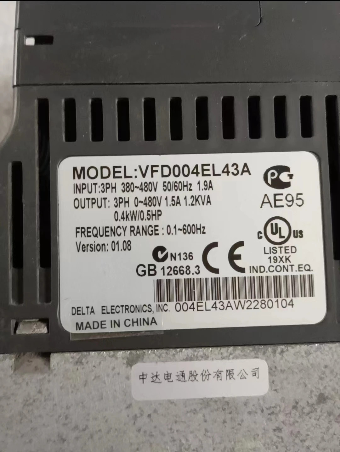 VFD004EL43A 리퍼 서보 드라이브 0.4kW/0.5hp호환 기능 작동 OK
