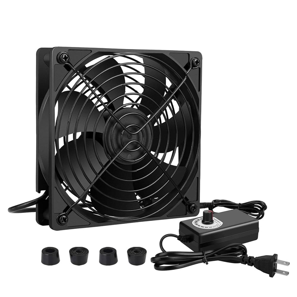 Qirsyn 120mm AC 전원 팬, 가변 속도 컨트롤러, 수신 증폭기 DVR 플레이스테이션 부품 냉각용 110V ~ 220V 4.7x4.7x1.5in - 상품 이미지