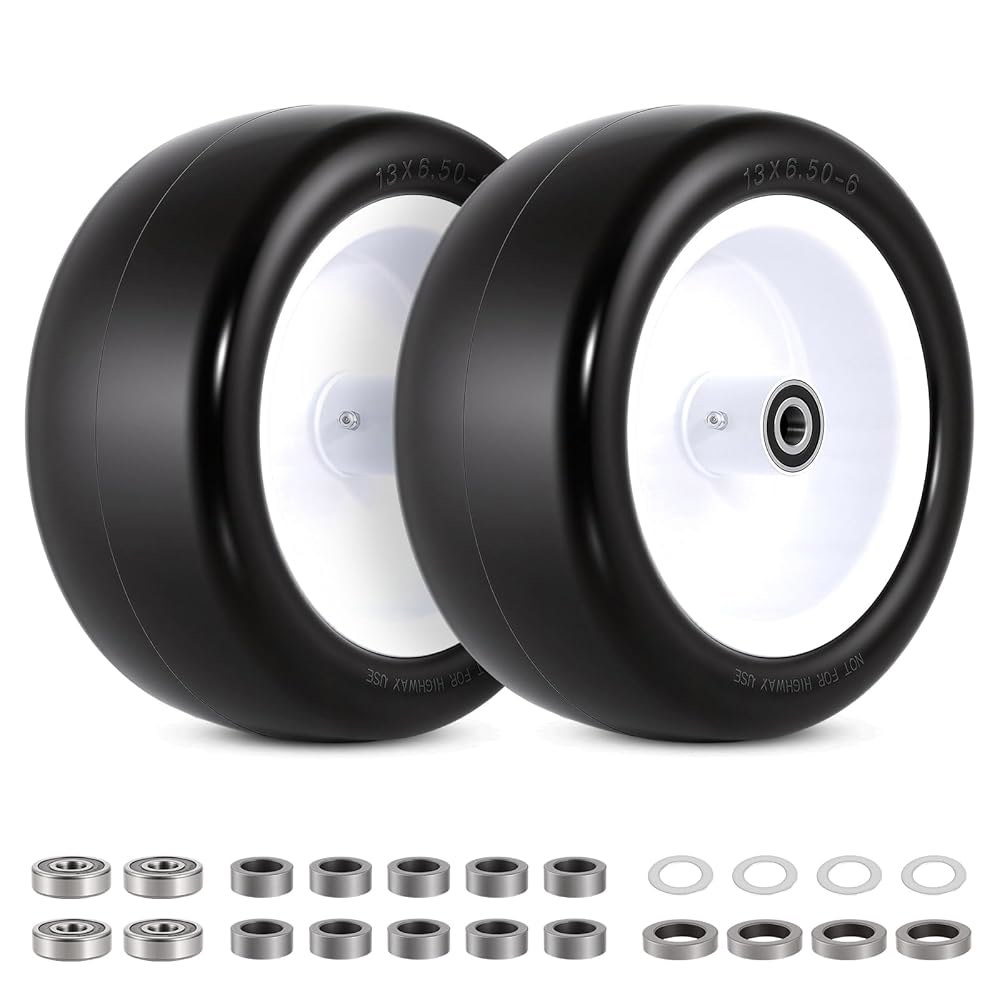 13x6.50-6 플랫 프리 잔디 깎는 기계 2개, 1.3cm(1/2인치) 잔디용 휠 및 14-19.1cm(5.5-7.5인치) 부드러운 1.6cm(5/8인치) 센터 33x16.5x - 상품 이미지