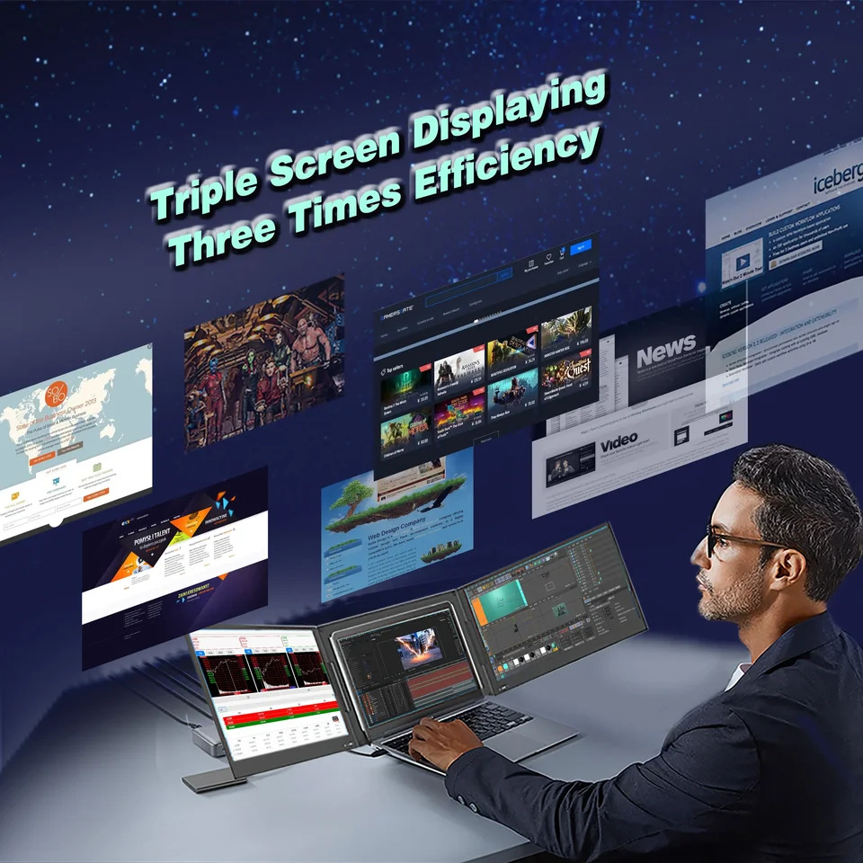 2024 USB C HDR 1080P IPS 휴대15.6 인치 노트북 트리플 스크린 익스텐더 워크스테이션