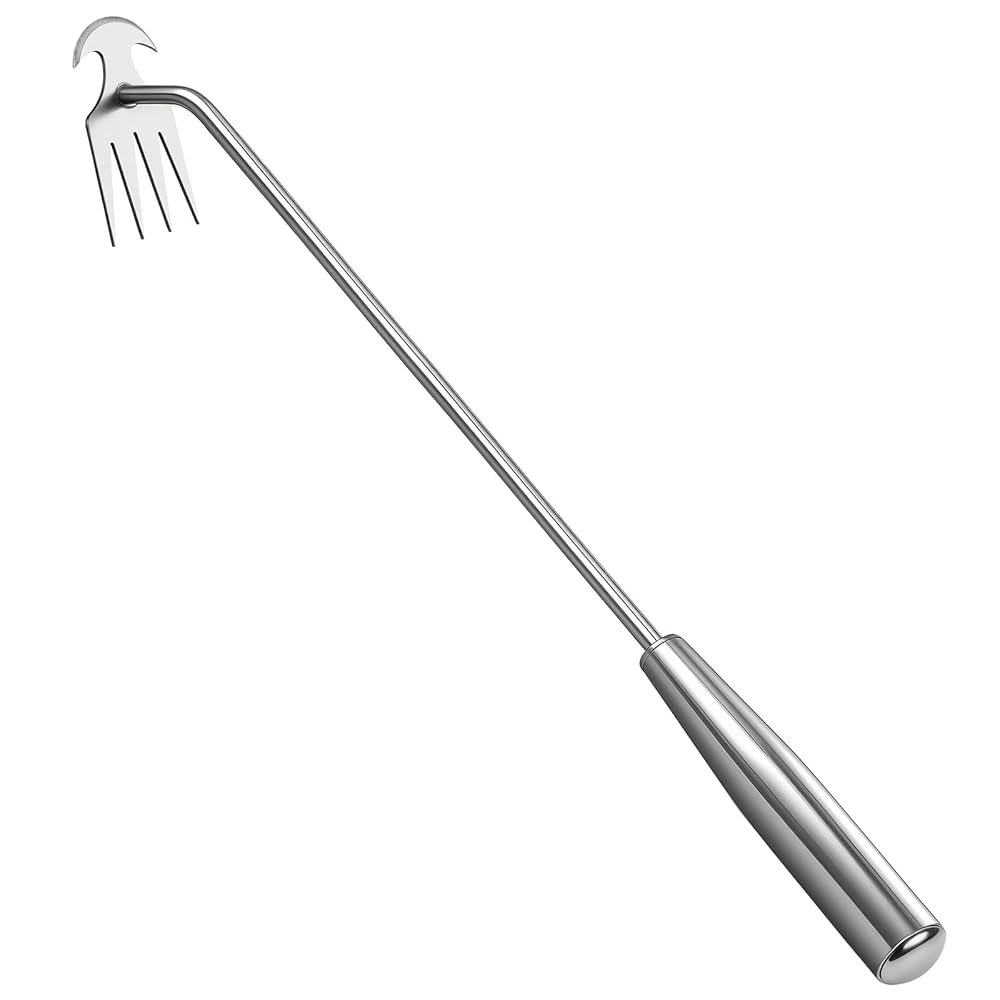 BOOLOOEN 핸드 위더 도구, 스테인리스 스틸 원예용 도구 배출 잡초 40.6cm(16인치) 4톱니 풀업 제초기 핸들 수동 Weed Puller Tool 40mm - 상품 이미지