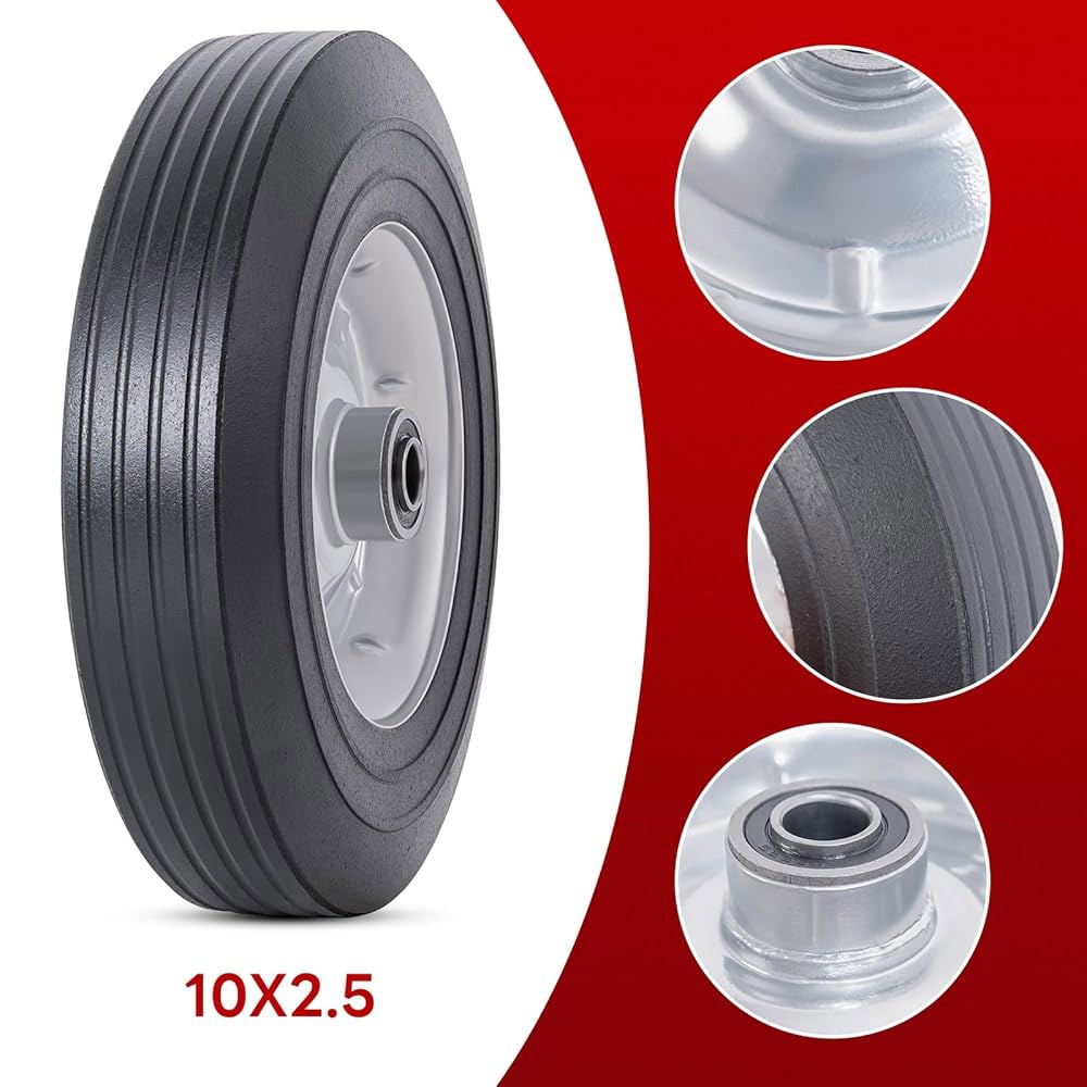 25.4cm(10인치) 고무 타이어 2개, x 6.4cm(2.5인치) 및 잔디 5.6cm(2.2인치) P-124와 깎는 1.6cm(5/8인치) 차축 밀봉 수레, 베어링, 홀 호환되 - 상세 이미지 2