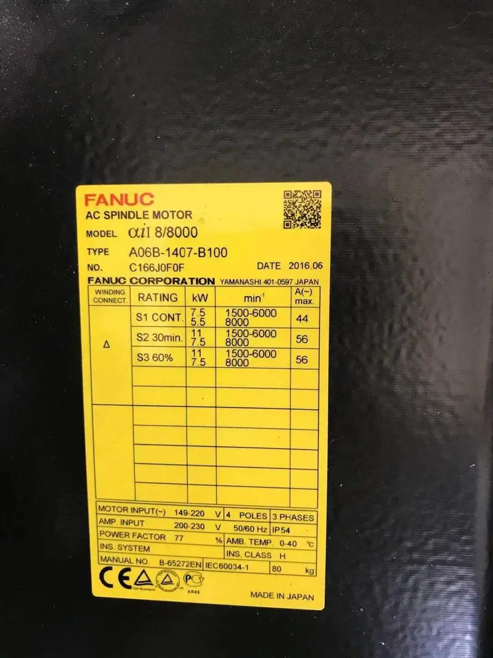 Fanuc CNC 시스템 기계AC 스핀들 모터 aiI 8/8000 A06B-1407-B100