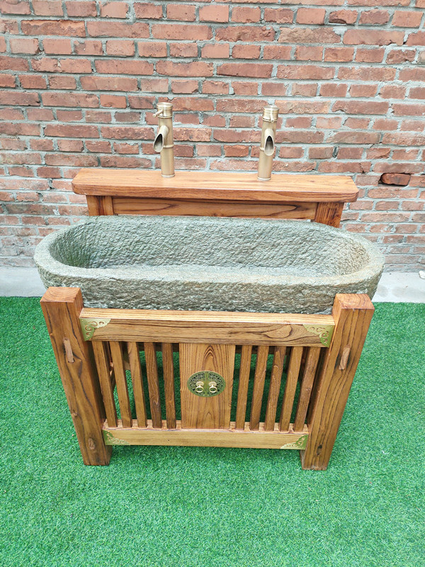 대형 천연수반 정원 수석 장식품 인테리어 원형 분지 돌구유 돌확 받침대 좌대 - 상세 이미지 2