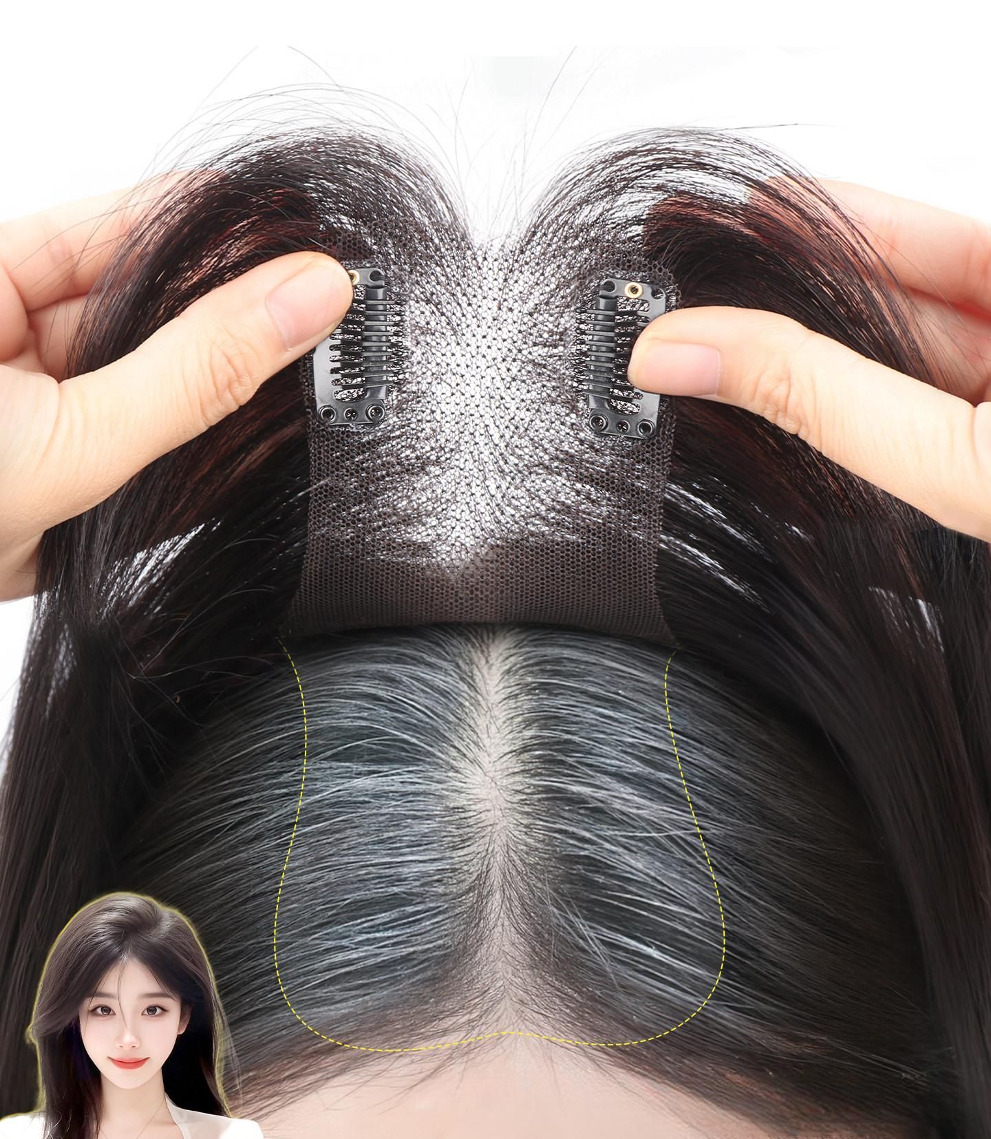 여성용 부분가발 헤어피스 인모 옆머리 똑딱이 앞머리 뒷머리 집게핀 풍성한 뿌리볼륨 - 상품 이미지