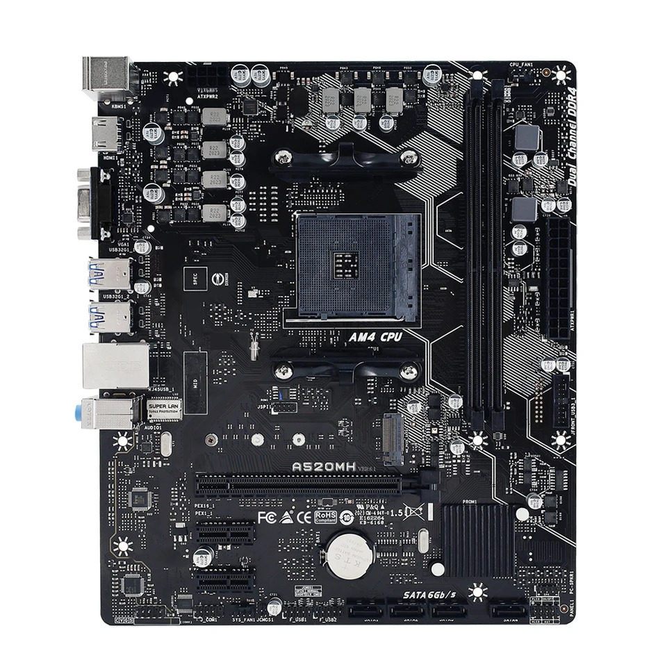 Biostar 데스크탑 마더보드 A520MH A520 소켓 AM4 64GB DDR4 M.2 마이크로 오리지널
