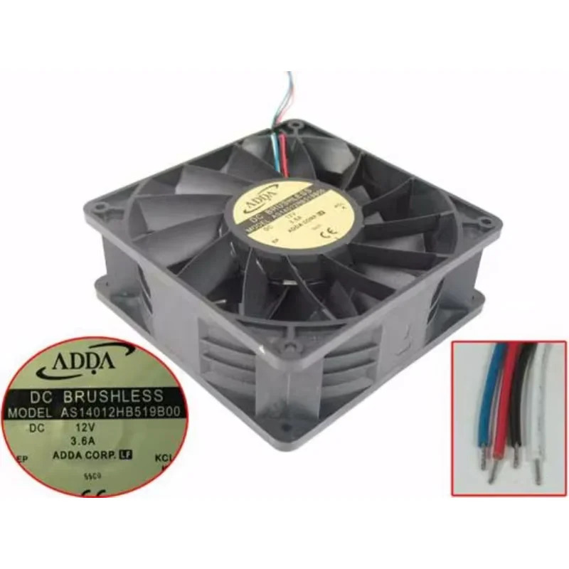 ADDA 4 와이어 서버 냉각팬 AS14012HB519B00 DC 12V 0.36A 140x140x50mm
