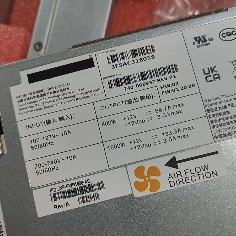 Juniper JNP-PWR1600-AC 범AC 전원공급장치 1600W 740-원본 066937 JNPR1600D937