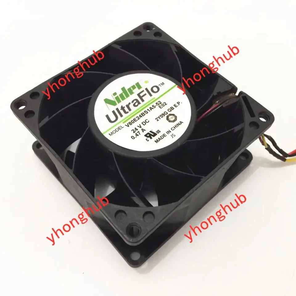 Nidec V80E24BS1A5-52 E02 DC 24V 0.47A 80x80x38mm 3 선 서버 냉각팬